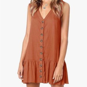 Imysty Womens V Neck Button Down Ruffles Loose Mini Short Dress size small